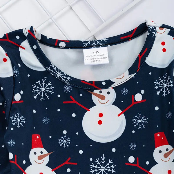 Girls Casual Long Sleeve Snowman Graphic Dress