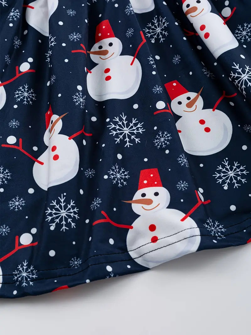 Girls Casual Long Sleeve Snowman Graphic Dress
