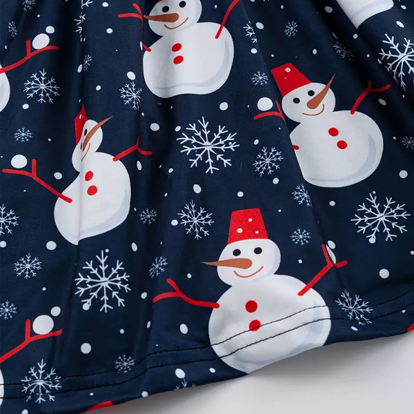 Girls Casual Long Sleeve Snowman Graphic Dress